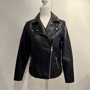 Old Navy Black Leather Moto Jacket with Asymmetrical Zip Size M